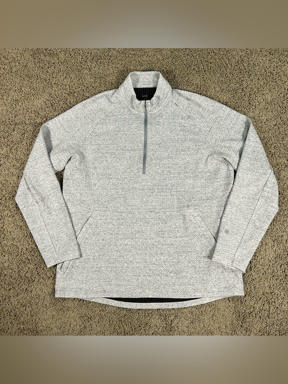 Lululemon Sweatshirt Mens XL Light Gray At Ease 1/2Zip Pullover Textured Sweater